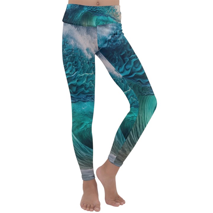 Tsunami Waves Ocean Sea Water Rough Seas 2 Kids  Lightweight Velour Classic Yoga Leggings