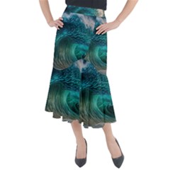 Tsunami Waves Ocean Sea Water Rough Seas 2 Midi Mermaid Skirt by Ravend