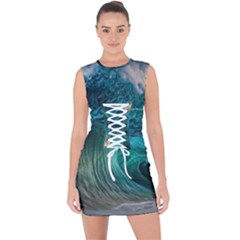 Tsunami Waves Ocean Sea Water Rough Seas 2 Lace Up Front Bodycon Dress by Ravend