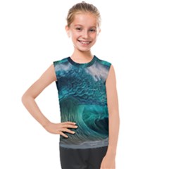 Tsunami Waves Ocean Sea Water Rough Seas 2 Kids  Mesh Tank Top by Ravend