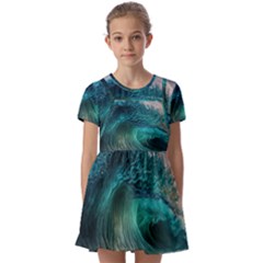 Tsunami Waves Ocean Sea Water Rough Seas 2 Kids  Short Sleeve Pinafore Style Dress