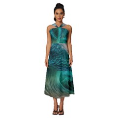 Tsunami Waves Ocean Sea Water Rough Seas 2 Sleeveless Cross Front Cocktail Midi Chiffon Dress