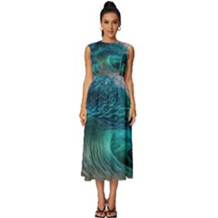 Tsunami Waves Ocean Sea Water Rough Seas 2 Sleeveless Round Neck Midi Dress