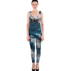 Tsunami Waves Ocean Sea Water Rough Seas 5 One Piece Catsuit by Ravend