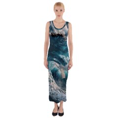 Tsunami Waves Ocean Sea Water Rough Seas 5 Fitted Maxi Dress by Ravend