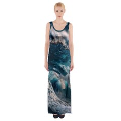 Tsunami Waves Ocean Sea Water Rough Seas 5 Thigh Split Maxi Dress by Ravend