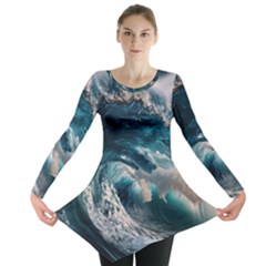 Tsunami Waves Ocean Sea Water Rough Seas 5 Long Sleeve Tunic  by Ravend