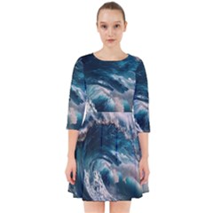 Tsunami Waves Ocean Sea Water Rough Seas 5 Smock Dress by Ravend