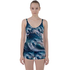 Tsunami Waves Ocean Sea Water Rough Seas 5 Tie Front Two Piece Tankini by Ravend