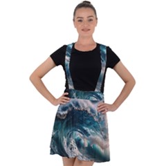 Tsunami Waves Ocean Sea Water Rough Seas 5 Velvet Suspender Skater Skirt by Ravend