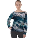 Tsunami Waves Ocean Sea Water Rough Seas 5 Off Shoulder Long Sleeve Velour Top View1