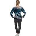 Tsunami Waves Ocean Sea Water Rough Seas 5 Off Shoulder Long Sleeve Velour Top View2