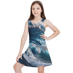 Tsunami Waves Ocean Sea Water Rough Seas 5 Kids  Lightweight Sleeveless Dress by Ravend