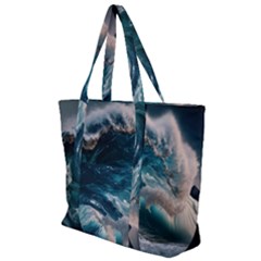 Tsunami Waves Ocean Sea Water Rough Seas 5 Zip Up Canvas Bag by Ravend