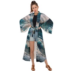 Tsunami Waves Ocean Sea Water Rough Seas 5 Maxi Kimono by Ravend