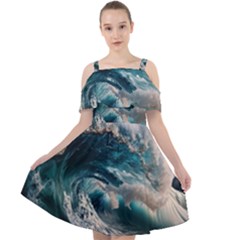 Tsunami Waves Ocean Sea Water Rough Seas 5 Cut Out Shoulders Chiffon Dress by Ravend