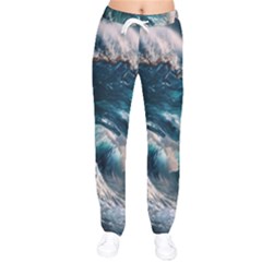 Tsunami Waves Ocean Sea Water Rough Seas 5 Women Velvet Drawstring Pants by Ravend