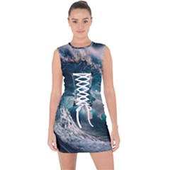 Tsunami Waves Ocean Sea Water Rough Seas 5 Lace Up Front Bodycon Dress by Ravend