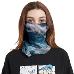 Tsunami Waves Ocean Sea Water Rough Seas 5 Face Covering Bandana (two Sides) by Ravend