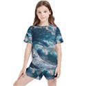 Tsunami Waves Ocean Sea Water Rough Seas 5 Kids  Tee And Sports Shorts Set View1