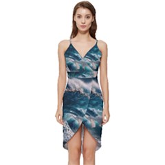 Tsunami Waves Ocean Sea Water Rough Seas 5 Wrap Frill Dress by Ravend