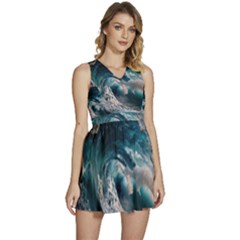 Tsunami Waves Ocean Sea Water Rough Seas 5 Sleeveless High Waist Mini Dress