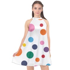 Polka Dot Halter Neckline Chiffon Dress 