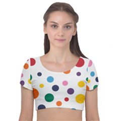 Polka Dot Velvet Short Sleeve Crop Top 