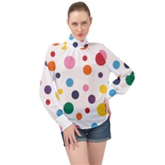 Polka Dot High Neck Long Sleeve Chiffon Top by 8989