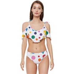 Polka Dot Ruffle Edge Tie Up Bikini Set	