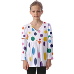 Polka Dot Kids  V Neck Casual Top