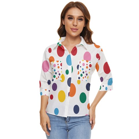 Polka Dot Women s Quarter Sleeve Pocket Shirt by 8989