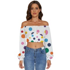 Polka Dot Long Sleeve Crinkled Weave Crop Top by 8989