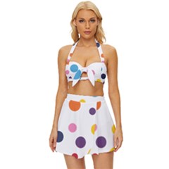 Polka Dot Vintage Style Bikini Top And Skirt Set  by 8989