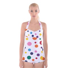 Polka Dot Boyleg Halter Swimsuit  by 8989