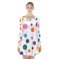 Polka Dot Long Sleeve Velvet V-neck Dress