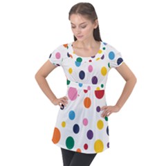 Polka Dot Puff Sleeve Tunic Top