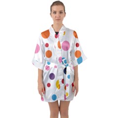 Polka Dot Half Sleeve Satin Kimono  by 8989