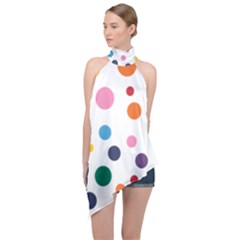 Polka Dot Halter Asymmetric Satin Top by 8989