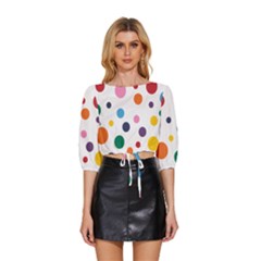 Polka Dot Mid Sleeve Drawstring Hem Top