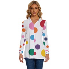 Polka Dot Long Sleeve Drawstring Hooded Top