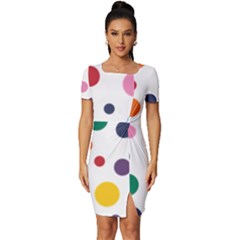 Polka Dot Fitted Knot Split End Bodycon Dress