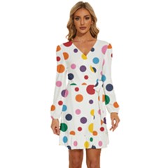 Polka Dot Long Sleeve Waist Tie Ruffle Velvet Dress