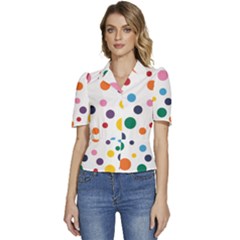 Polka Dot Puffed Short Sleeve Button Up Jacket