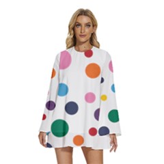 Polka Dot Round Neck Long Sleeve Bohemian Style Chiffon Mini Dress