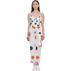 Polka Dot V-neck Spaghetti Strap Tie Front Jumpsuit by 8989