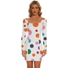 Polka Dot Long Sleeve Square Neck Bodycon Velvet Dress