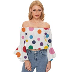 Polka Dot Off Shoulder Flutter Bell Sleeve Top