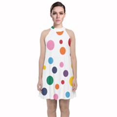 Polka Dot Velvet Halter Neckline Dress  by 8989