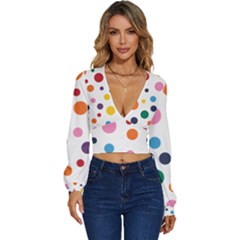 Polka Dot Long Sleeve Deep-v Velour Top